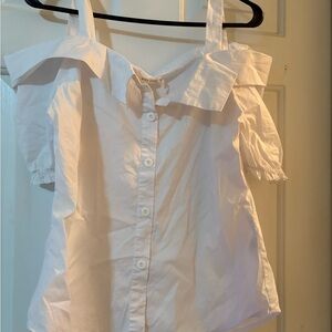 Mind Code White Ruffled Button-Up Blouse